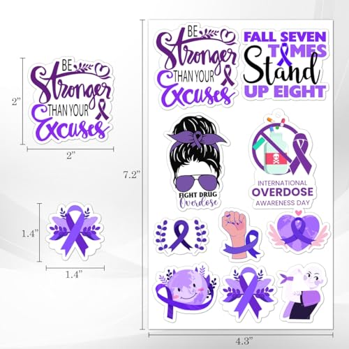 50 Pack Pcs Overdose Awareness Ribbon Stickers for Water Bottles Waterproof Vinyl Laptop Motivational Inspirational Quotes Sticker Packs Bulk Adults Teens Aesthetic Small Decals