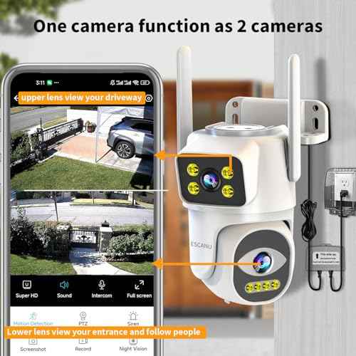 Dual Lens Security Camera Outdoor,WiFi Camera for Home Security,Home Survaillance Outdoor,PTZ,2-Way Audio, Auto Tracking,Night Vision,24/7 Continous Record,IP65 Weather Proof