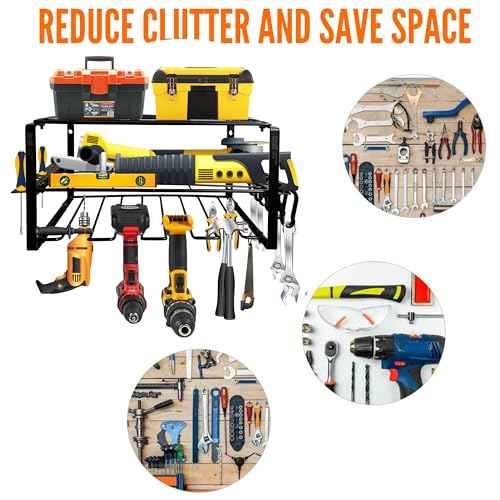 | Tool Organizer [ +6 Hang Clips INCLUDED ] Drill Holder | Tool Box Organizer | Tool Storage | Hardware Organizer | Garage Storage | Power Tool organizer Wall Mount | Metal, Black