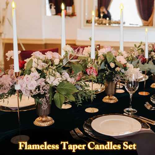 48 Pcs Flameless LED Taper Candles Battery Operated Candles 4 Sizes of 8.5'', 9.65'', 10.83'', 12.8'' Flameless Candlesticks Flickering for Halloween Christmas Church Wedding(White)