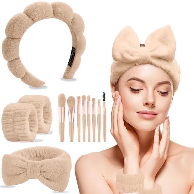 CAZYTOYZ Sponge Spa Headbands for Women Wristband Set Puffy Makeup Brush Headband Set for Washing Face Soft Towel Skin Care Head Band Cute Hair Band Shower