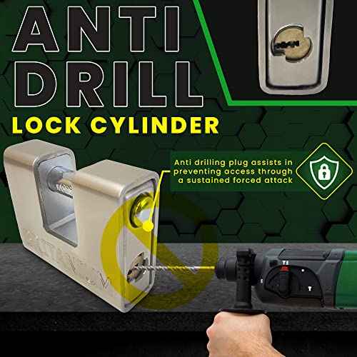 Britanium¢ç BRP74 [Armoured] High Security Padlock - [Anti Drill Cylinder] - Heavy Duty Lock for Storage Unit with 0.67¡± Shackle Clearance, Motorbike, Shed & Garage Silver