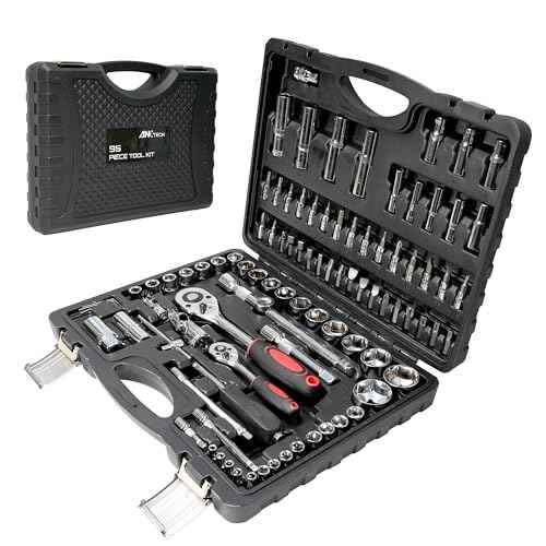 Mechanics Tool Set Metric, 95PCS 1/2" & 1/4" Drive Impact Socket Set with Ratchet Handle, Deep & Shallow Socket Set with Universal Joint, Automotive Tool Kit with Case for Car, Motorcycle, Home Repair