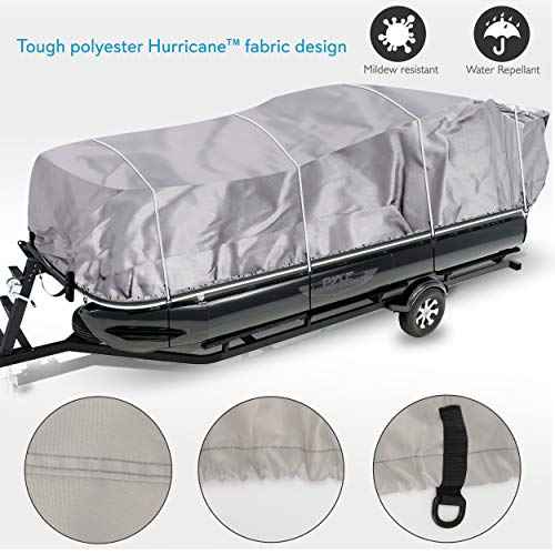 Pyle Boat Cover for Deck & Pontoon Boats 21?24 ft ? Heavy Duty 300D PU Coated Marine Grade Polyester, Waterproof, UV & Weather Resistant, Fits Beam up to 94", with Storage Bag ? Gray