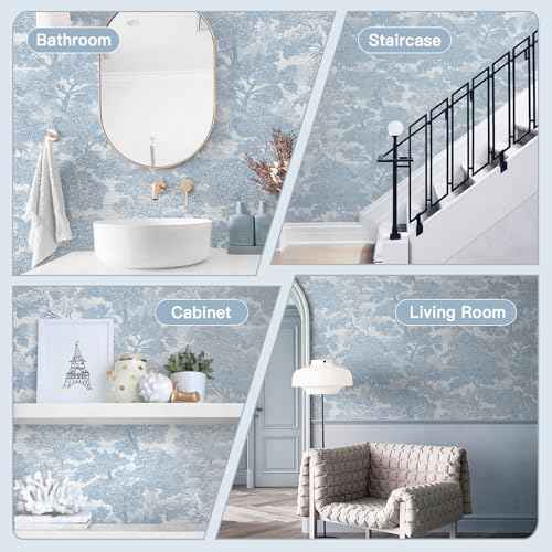 Safiyya Peel and Stick Wallpaper Blue Tree Contact Paper 78.7" x 17.3" Wall Paper Modern Forest Self Adhesive Removable Wallpaper for Bedroom Bathroom Vinyl Rolls