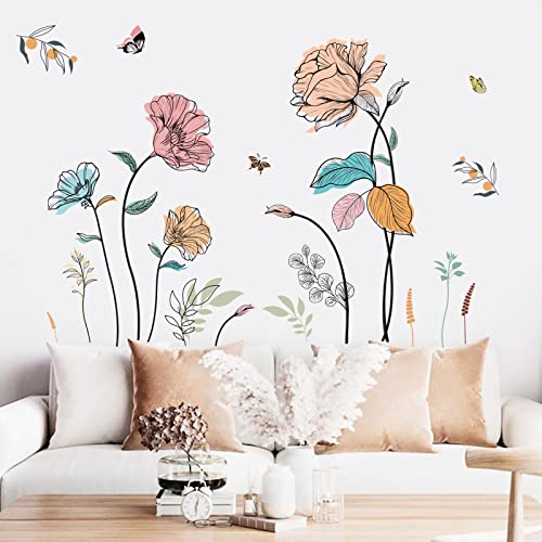 wondever Watercolor Flower Wall Stickers Colorful Wildflower Floral Peel and Stick Wall Art Decals for Living Room Bedroom TV Wall