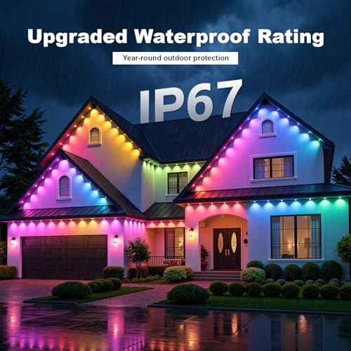 Permanent Outdoor Lights for House, 100ft RGB+60IC£¬Smart Outdoor Decor, 50 Scene Modes, App/Remote Control, IP67 Waterproof, for Christmas, Holiday, Daily & Pool Party, courtyard£¬House Roof Lighting