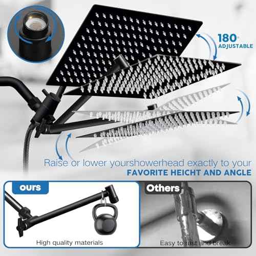 Shower Head,12¡±Rain Shower Head with Handheld Spray Combo with 11'' Angle Adjustable Extension Arm/Flow Regulator/Shower System,High Pressure Rainfall Shower Head Clean Bathroom,Matt Black