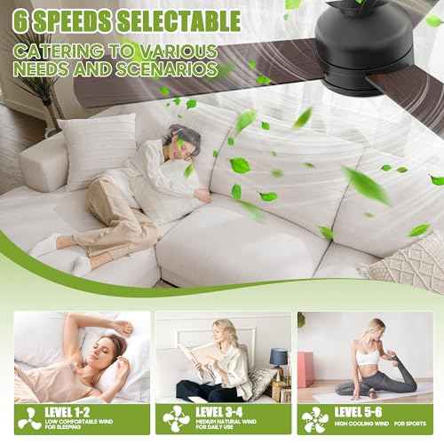 Ceiling Fans with Lights, 42" Modern Low Profile Ceiling Fan with Light and Remote Control, 3CCT, 6 Speeds Reversible DC Motor, Noiseless, Black LED Ceiling Fan for Bedroom, Living, Indoor/Outdoor Use