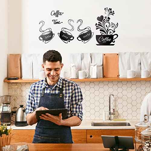 Chinco 5 Pieces Coffee Cup Wall Stickers Kitchen Wall Decals Black Coffee Mug Latte Java Mocha Sticker Kitchen Decor for House Art Home Bar Station