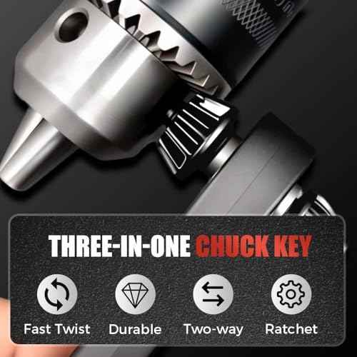 3 in 1 Drill Chuck Ratchet Wrench, Drill Press Chuck Key, Replacement Tool for Electric Drills & Power Tools with Extended Arm for Added Torque (All Size)