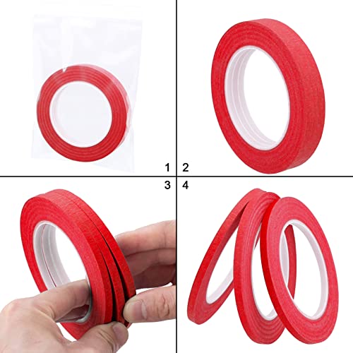 ANCIRS 3 Pack 1/4" inch by 60yard Painters Tape, Masking Tape with Thin Narrow Finishing & 14 Day Easy Removal Trim Edge (Red 1/4inch Wide)