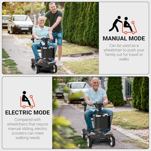 DA-031 4-Wheel Mobility Scooter for Adults/Seniors, One-Click Collapsible, Emergency Brake, Removable Battery & Basket, Seat Storage, Dustproof Cover. - Black