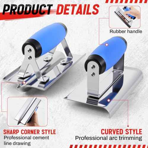 6pcs Concrete Hand Tools Set Masonry Tools Includes Stainless Steel Concrete Hand Edger, Groover, Wood Float, Finishing Trowel, Pool Trowel and Tool Bag for Cement Beginner Kit