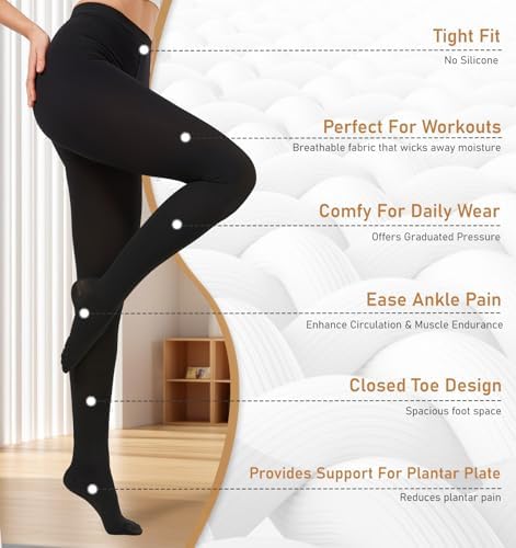 NURCOM Medical Compression Pantyhose for Women Men, 20-30 mmHg Graduated Support Tights, Closed Toe Compression Leggings