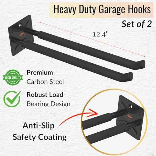 Ladder Hangers for Garage Wall - Hooks Heavy Duty - Hooks for Garage Wall Hanging - Shed, Yard and Garage Tool Hanger for Folding Chairs, ladders and Garden Tools