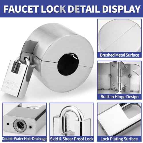 Outdoor Faucet Lock, 2 Pack Water Hose Bib Spigot Lock Stainless Steel Cover & Padlock Kits for 1-1/2 to 3 Inch Dia Valve Handles to Prevent Outside Water Theft and Unauthorized Use