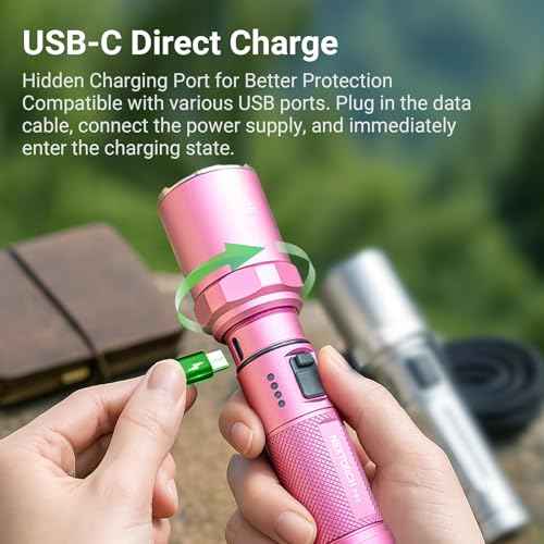 NEXTORCH P80B Rechargeable Pink Flashlight High Lumens, Powful 2100 Lumens LED Tactical Strobe Flashlight with 5 Modes for Self Defense, Security, Safety, Outdoor Adventure, Self-Protection, Daily Use