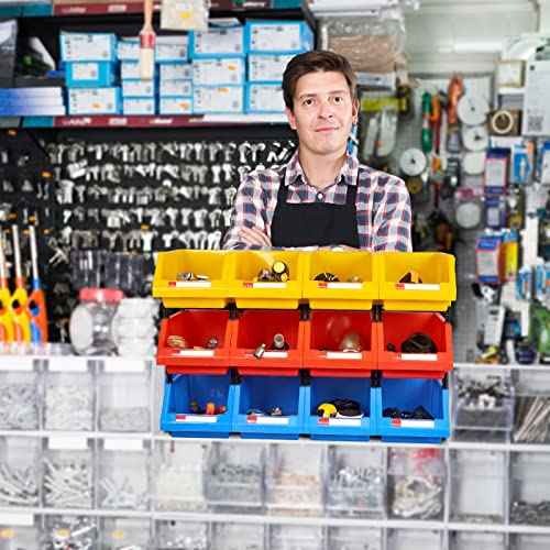 Shop organization Garage organizers Large parts bin Plastic organizer bins Tool bins for organization, display, classification(Yellow,Pack of 4)