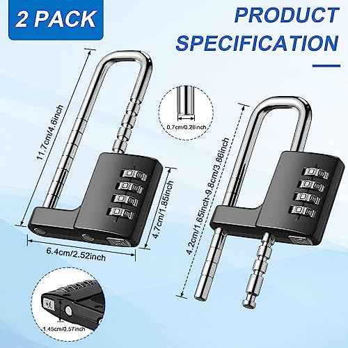 Gisafai 2 Pieces 4 Digit Combination Cabinet Lock, Long Code Combination Padlock for Gym School Lockers, Child Proof Code Sliding Locks for Fences, Drawers Closet