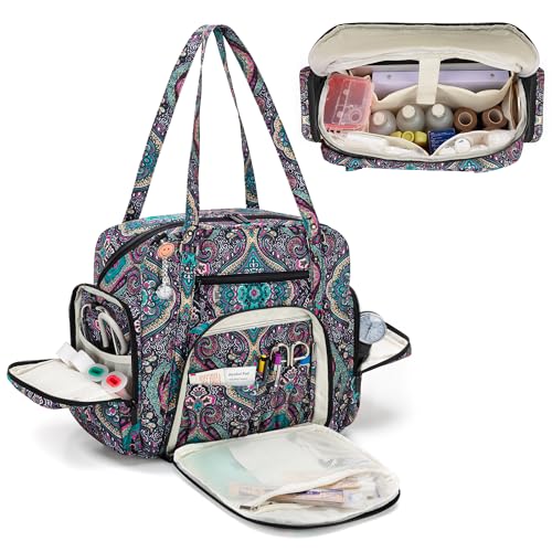 LoDrid Nurse Tote Bag with Padded Bottom for Home Health & Work, Zip-Top Closure, 15.6" Laptop Layer, Multiple Pockets for Nurse Supplies