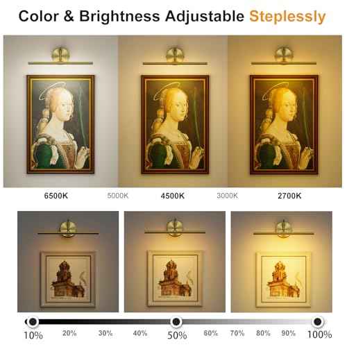 Hardwired Picture Lights for Wall - 16.5" Lights for Pictures on Wall - Dimmable 3CCT Picture Frame Light - 15W Brass Poster Light for Gallery Art Display - 2700K-6500K Warm White