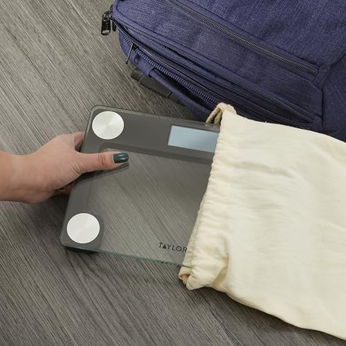 Taylor Digital Compact Scale with Travel/Storage Tote, Mini Weighing Device for Body Weight, Highly Accurate and Portable for Travels or Bathroom, 400 lb Capacity, Clear