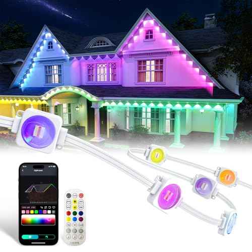 Permanent Outdoor Lights,33ft RGB IC Outdoor Lights with 20 LED Lights for House Roof,Christmas,Holiday,Party,Daily Lighting,IP67 Waterproof,Eaves Light with Multi Scene Modes for Halloween