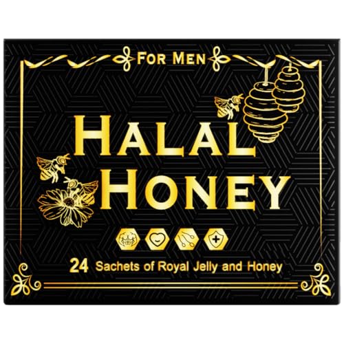 Halal Honey Extra Strength For Men Raw Organic Honey with Premium Natural Royal Jelly Bee Pollen & 100% Pure (Large Pack of 24 Honey Packets)