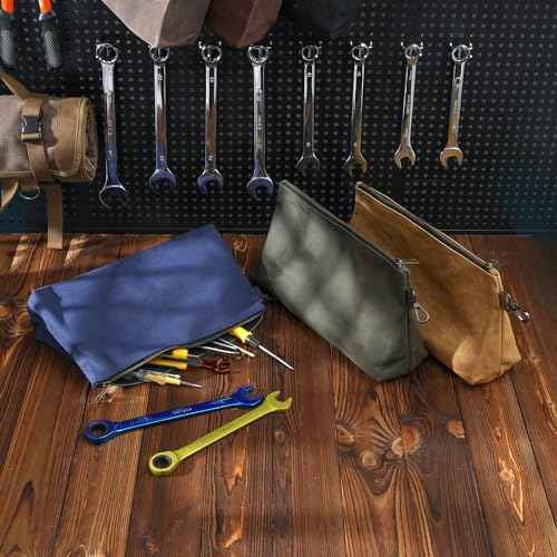 Waxed Canvas Tool Pouch, Heavy Duty Tool Bag with Smooth Zipper & Multipurpose Pouch Tote Bag with Carabiner