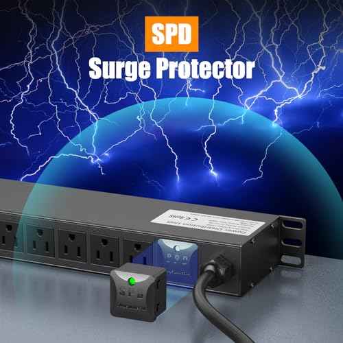 10 Outlet Rack Mount Power Strips with Individual Switch,1U Rack Mount PDU Power Strip for Network Server Racks - Surge Protection - 110V/15A - 6ft Power Cord