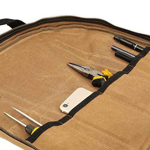 Denifiter Waxed Canvas Cable Bag, Multifunctional Repair Bag Heavy Duty Tool Bag, Waterproof (Khaki)