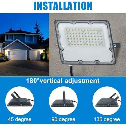 200W LED Flood Lights with Plug, Outdoor Security Lights Wall Fixtures 6500K 20000LM Illumination, IP66 Waterproof White Lighting Projects for Ball Ground, Parking Lot, Pathway, Yard (2 Pack)