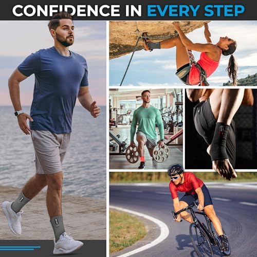 WYOX Ankle Brace for Sprained Ankle - Stabilizer Brace for Women, Support for Men, Achilles Tendonitis Wrap, and Compression Sleeve - Perfect for Running, Gym, Boxing, and Sports (Grey, S/M)