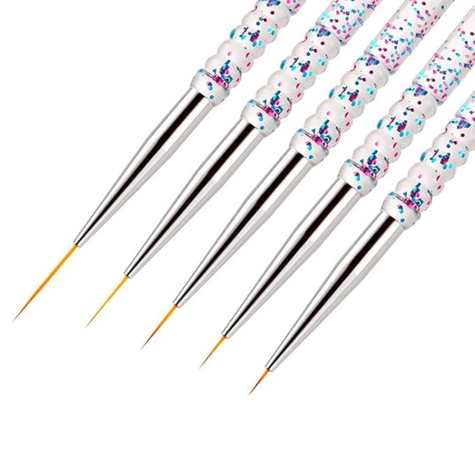 Nail Dotting Tools 10 Pcs Kit - 5 pcs Double-end Nail Dotting tools and 5 Pcs Nail Art Liner Painting Brushes