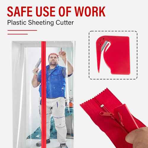 12 Pack Heavy Duty Zipper Door with Plastic Sheeting Cutter,7ft x 3in Double-Sided Self-Adhesive Zipper Door for Dust Barriers,Greenhouses,Construction Sites