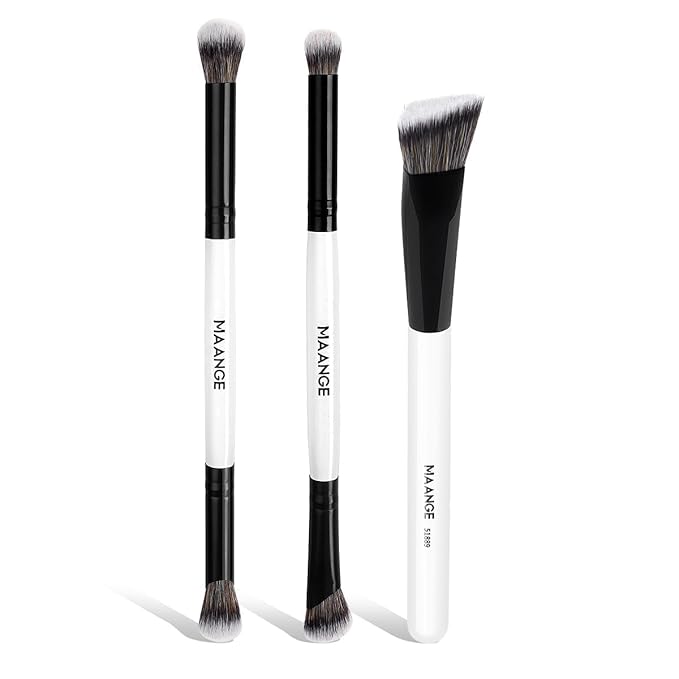 MAANGE 3 PCS Foundation Contour Conceal Brush Set, Makeup Brushes, Eyeshadow Concealer Brushes, Double Sided Blending Eyebrow Brush Professional Face brushes Set Tools, For Liquid, Cream, Loose Powder