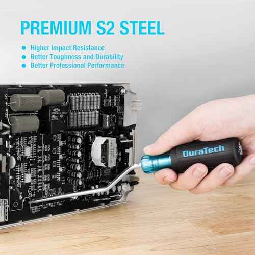 DURATECH Screwdriver, 3/16" Flat Head Screwdriver with Crank-Action Handle, Premuim S2 Steel, Quick Rotating Screwdriver with 6" Shank Spins Screws Fast with One Hand