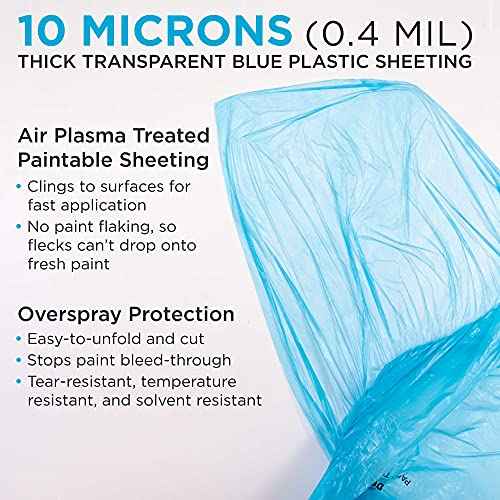 Dura-Gold 72" x 59' Pure Blue Pre-Folded Masking Film - Painters Plastic Roll (0.4 Mil) Pull Down Drop Sheet, Pre-Folded Plastic Sheeting for Painting Protection on Auto, Walls, Furniture