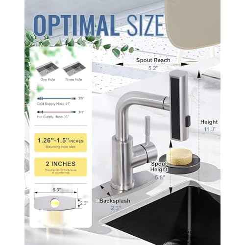 ALEASHA Bar Sink Faucet Single Hole, 3 Water Modes Wet Bar Faucets with Pull Out Sprayer, Prep Sink Faucet 360 Swivel for Small Kitchen Bathroom Faucets with cUPC Supply Lines, Brushed Nickel