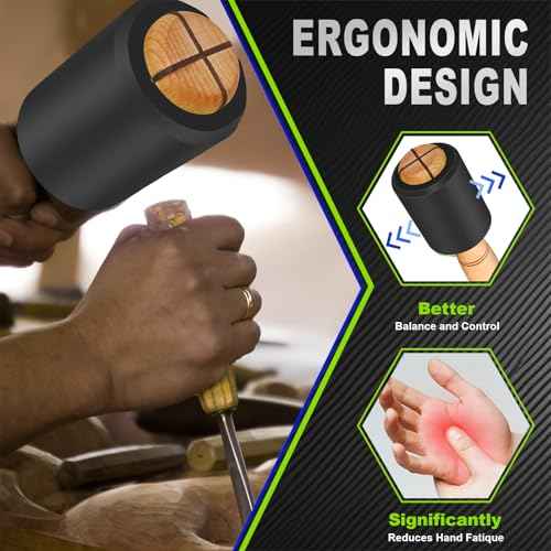 Wood Carving Mallet 15 oz - Non-Slip Urethane Head Woodworking Hammer for Chisels & Carving Tools (Black)