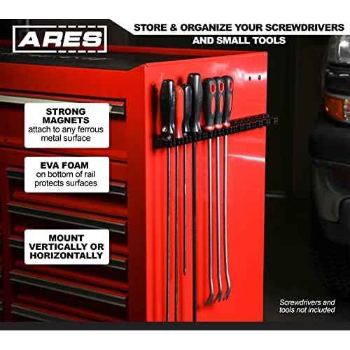 ARES 62027 - Blue 16.5-Inch Hand Tool Holder - Aluminum Rail Stores up to 16 Screwdrivers or Small Tools and Keeps Your Garage Organized
