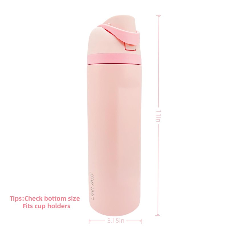 24oz Insulated Stainless Steel Water Bottle with Straw for Sports and Travel, BPA-Free Sports Water Bottle (Light Pink)