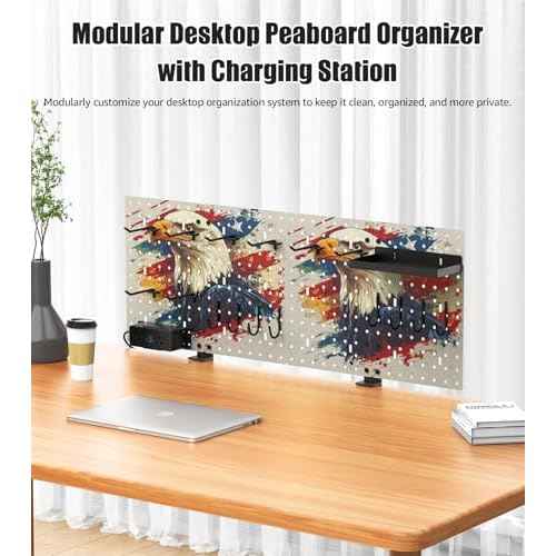 CCCEI Modular Pegboard Desk Organizer and Storage, Gaming Office Supplies Shelf Accessories with Outlets and USB, Metal Privacy Panels Peg board Deco Clamp on Table, Gifts for Men, 10FT.