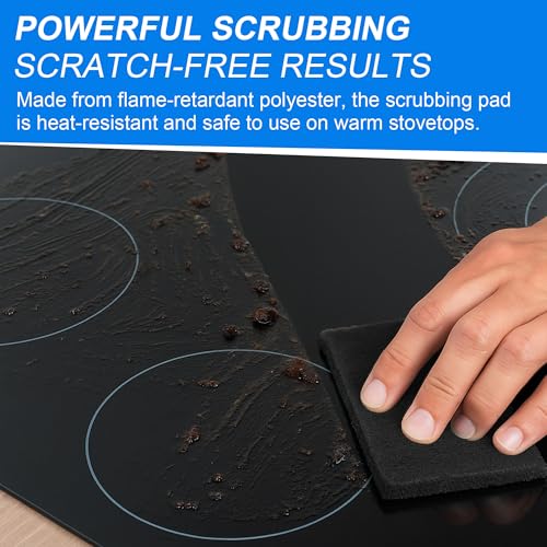 Glass Stove Top Scraper and Non Abrasive Cook top Scrubbing Pads Kit with Extra Replacement Blades, Razor Blade Scraper Cleaning Tools for Oven, Kitchen, Windows, Paint Removal and Adhesive Residues