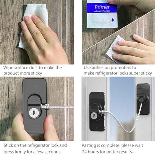 Fridge Lock (4 Pack),Refrigerator Lock with Keys,for Fridge, Cabinet Locks, Drawers, Dishwasher, Toilet and Child Safety Cabinet Locks, Traceless Adhesive No Drilling (Black)
