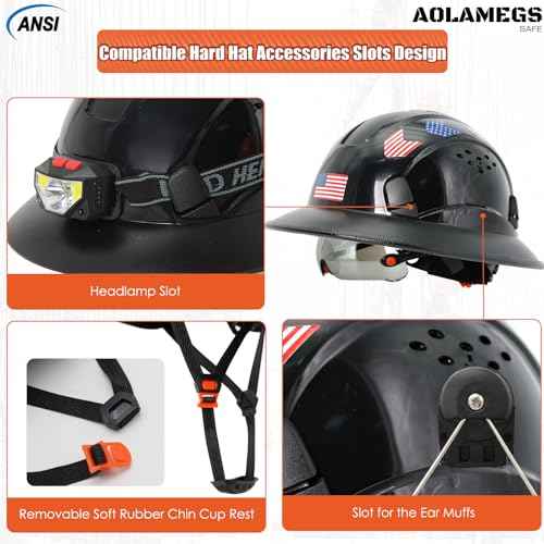 Full Brim Hard Hats Construction OSHA Approved with Clear Visor - Cascos De Construccion Vented Hard Hat with Chin Strap ANSI Z89.1 Adjustable Cool Vent Work Safety Helmet for Men Women
