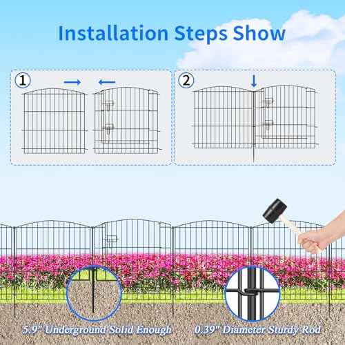 INJOPEXI Decorative Garden Fence 6 Panels 11.8ft (L)¡¿24in (H) with 5 Panels 1 Gate Rustproof Wire No Dig Animal Barrier Fencing for Outdoor Backyard Black
