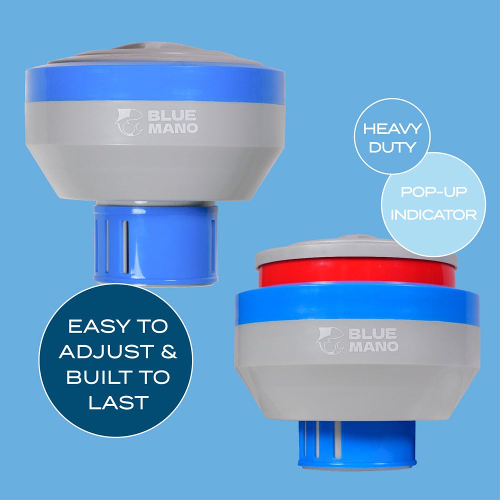 Blue Mano Chlorine Floater (V2.0 Upgraded) for 3 inch Tabs with Refill Warning, Durable Design, 7 inch Large Dispenser for Inground and Above Ground Swimming Pool