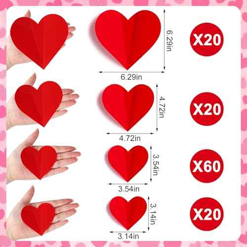 120 Pcs 3D Heart Wall Stickers Valentines Day Wall Decorations Waterproof Red Heart Walls Decals Love Hearts PVC Walls Stickers Decal for Wedding Anniversary Party Bedroom Home School Office Decor